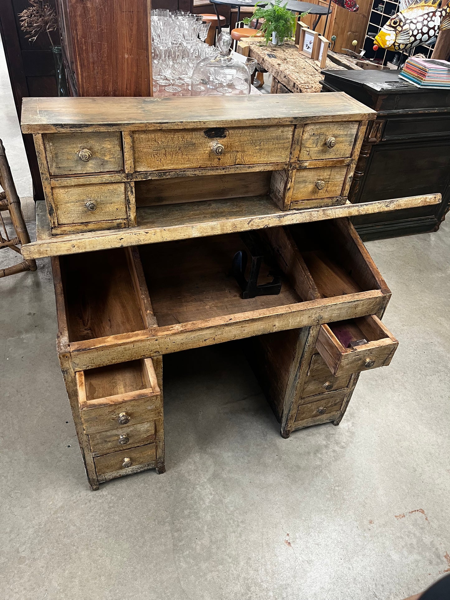 Bureau pupitre 13 tiroirs Vintage